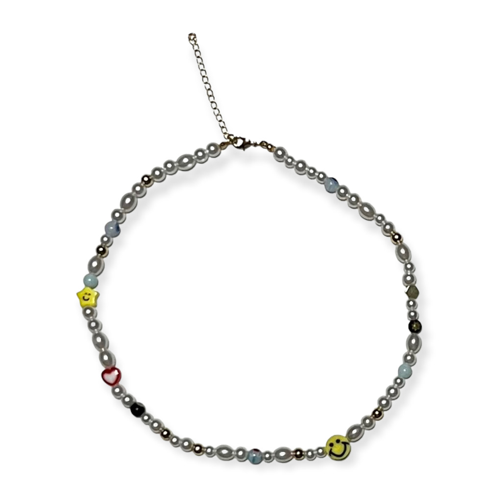 Women's Beaded Faux Pearl, Stars, Hearts & Smiley Face Fashion Necklace, Choker